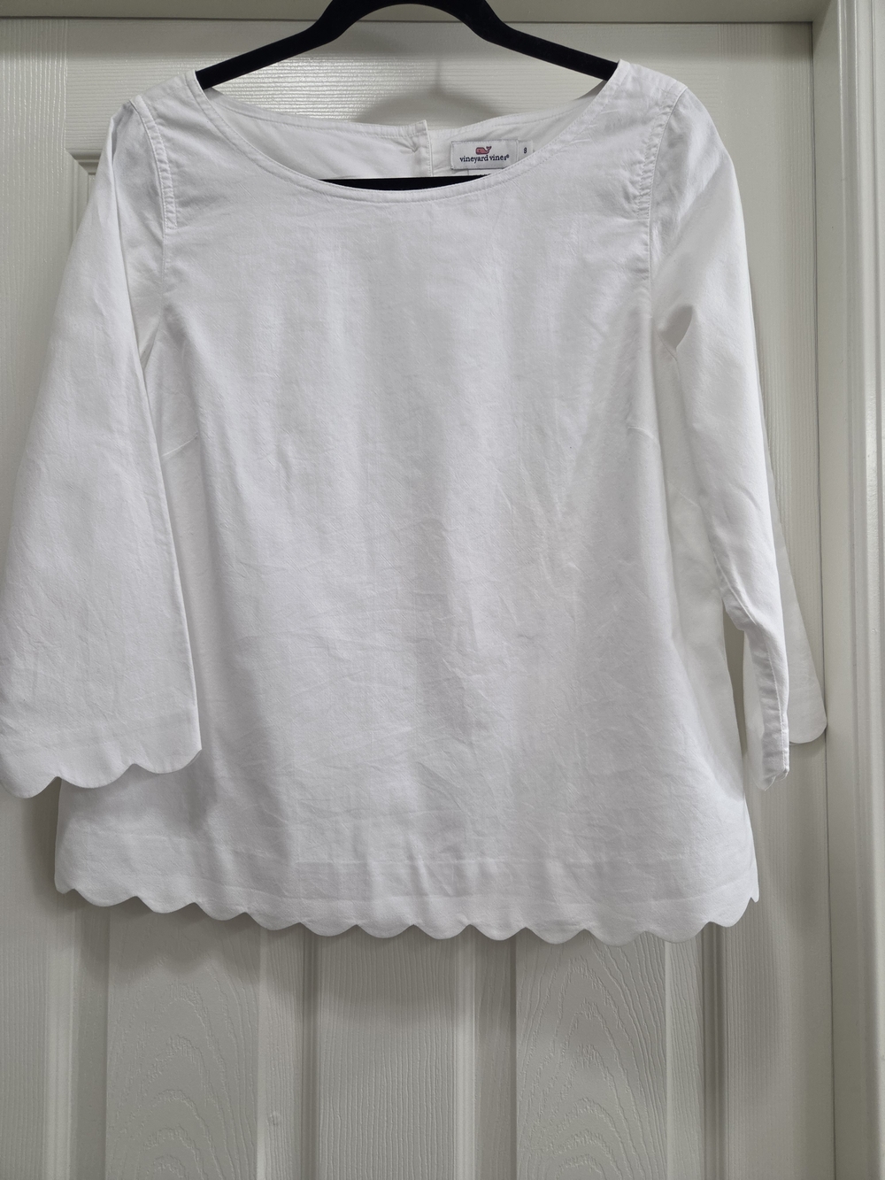 Vineyard Vines White Scallop Hem Boatneck Blouse